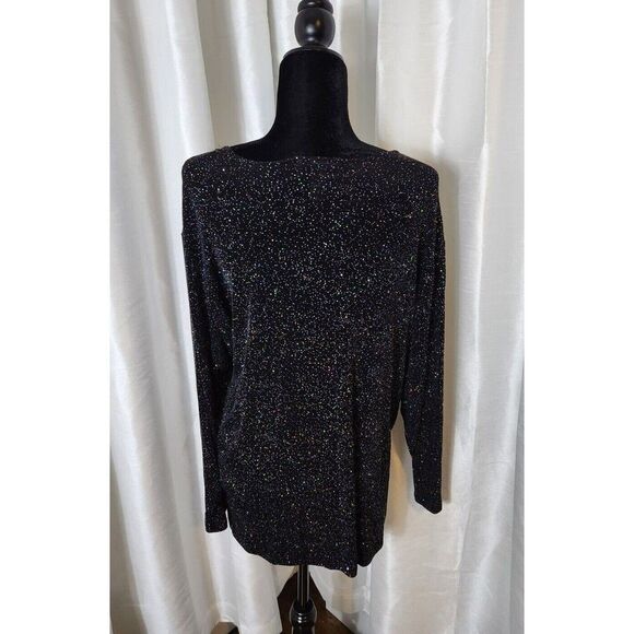Vintage Impressions of California Black Rainbow Glitter Top Size M Holiday Glam - Picture 11 of 15